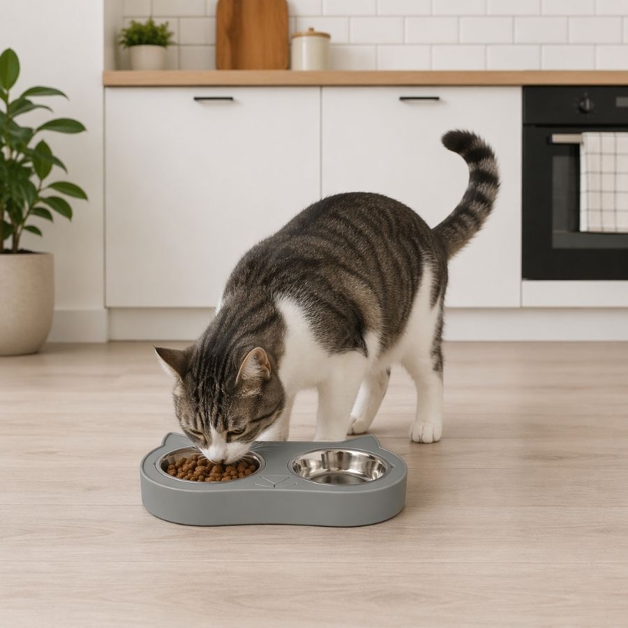 Leeby Comedouro Duplo em A&ccedil;o Inoxid&aacute;vel Verde para gatos, , large Imagem n&uacute;mero 1