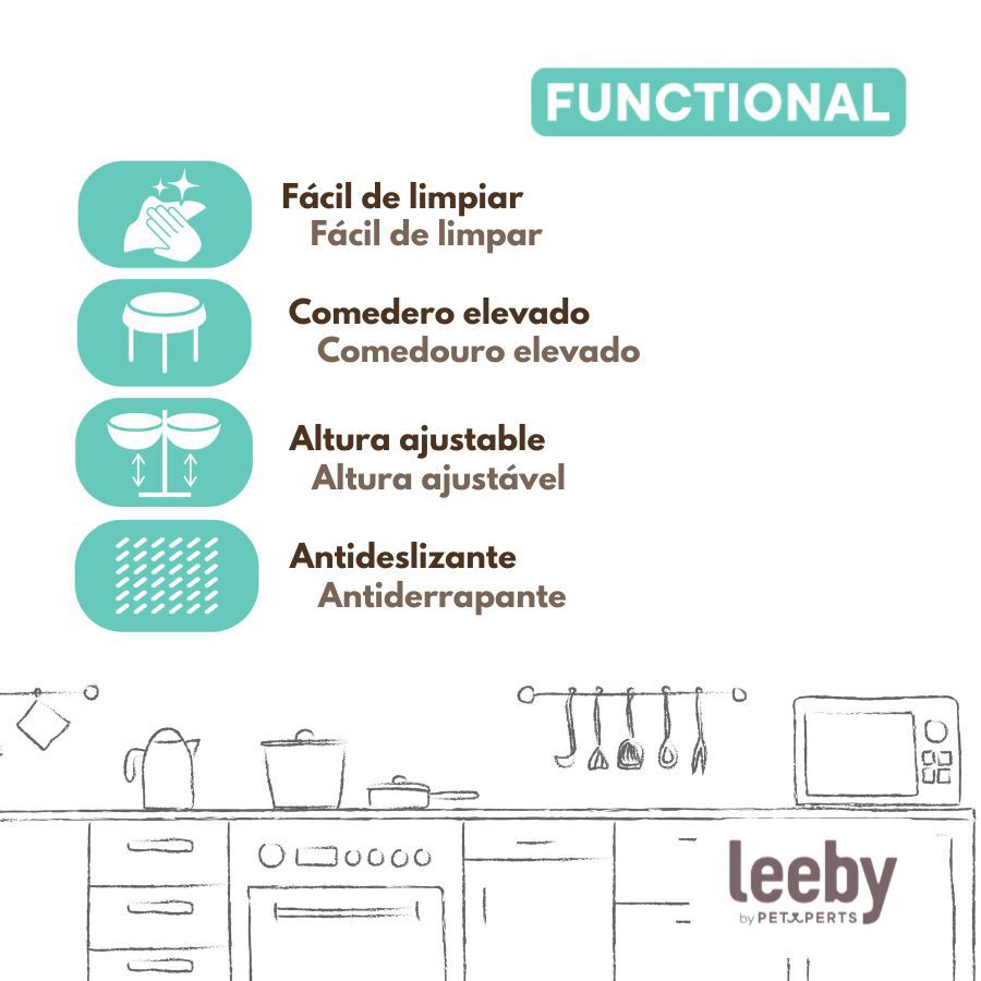 Leeby Comedouro Duplo Ajust&aacute;vel em A&ccedil;o Inoxid&aacute;vel para c&atilde;es, , large Imagem n&uacute;mero 5