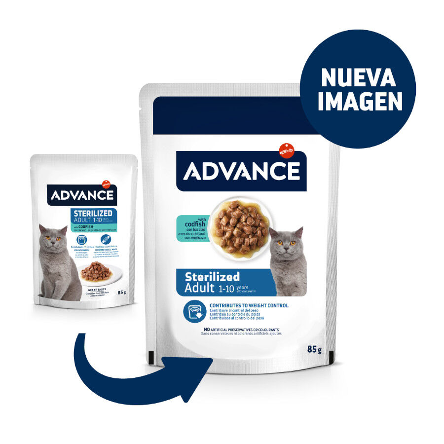 12 saquetas x 85 g (9 + 3 gratis!) Advance Sterilized Adult Bacalhau saquetas para gatos, , large Imagem n&uacute;mero 2