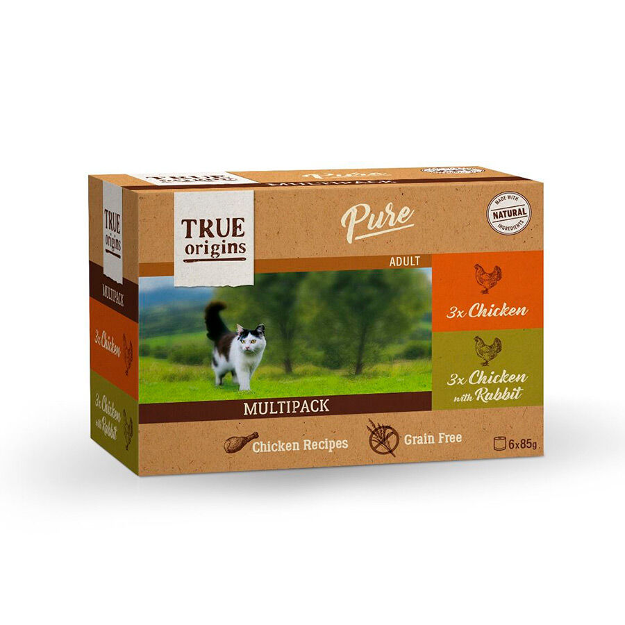 6 latas x 85 g True Origins Pure Frango e Coelho lata em molho para gatos, , large Imagem n&uacute;mero 1