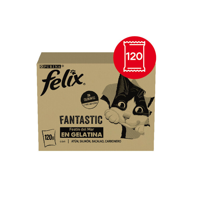 120 saquetas x 85 g Felix Fantastic Seleção de Sabores Peixe em Gelatina saquetas para gatos - Multipack,  Imagem número 2 120 saquetas x 85 g Felix Fantastic Seleção de Sabores Peixe em Gelatina saquetas para gatos - Multipack, , large Imagem número 2