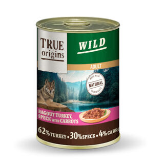 True Origins Wild Adult Cubos de Peru com Speck e Cenouras em lata para cães