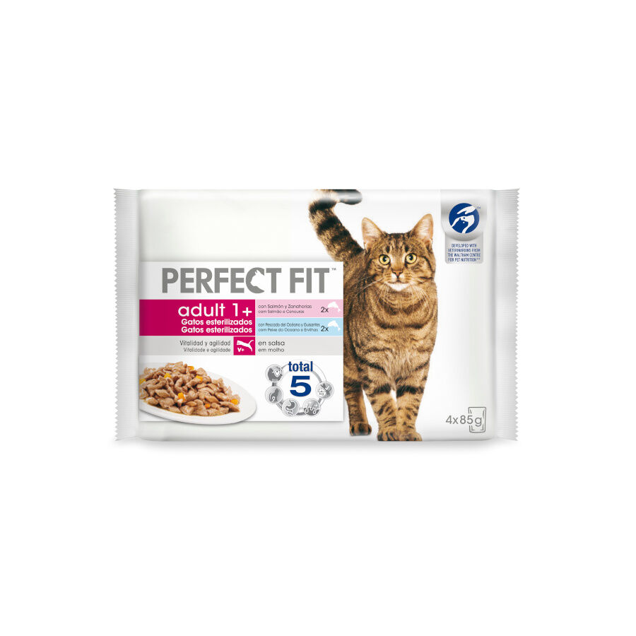 4 saquetas x 85 g Perfect Fit Adult Sterelized Peixe saqueta em molho para gatos, , large Imagem n&uacute;mero 1