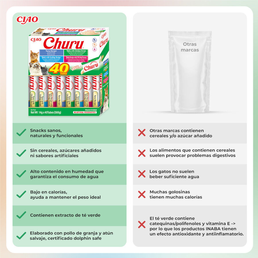 40 saquetas x 14 g Churu Variedades de Atum e Marisco Snack L&iacute;quido para gatos, , large Imagem n&uacute;mero 3