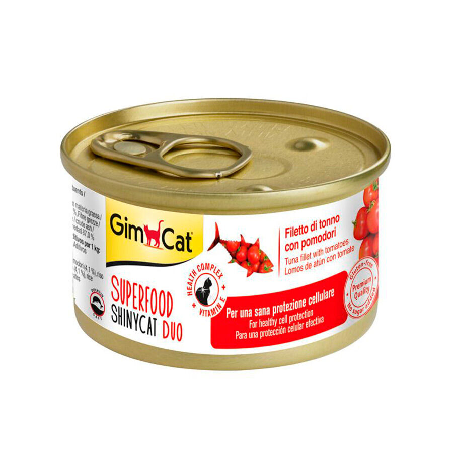 70 g Gimcat Super Food Shiny Cat Duo atum e tomate lata para gatos, , large Imagem n&uacute;mero 1