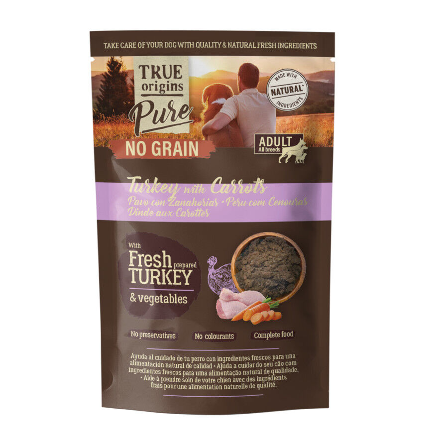 True Origins Pure Comida h&uacute;mida de peru com cenoura em saqueta para c&atilde;es , , large Imagem n&uacute;mero 1