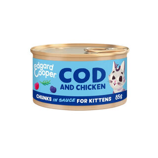 Edgard & Cooper Kitten Pedaços de Bacalhau e Frango com molho em lata para gatinhos