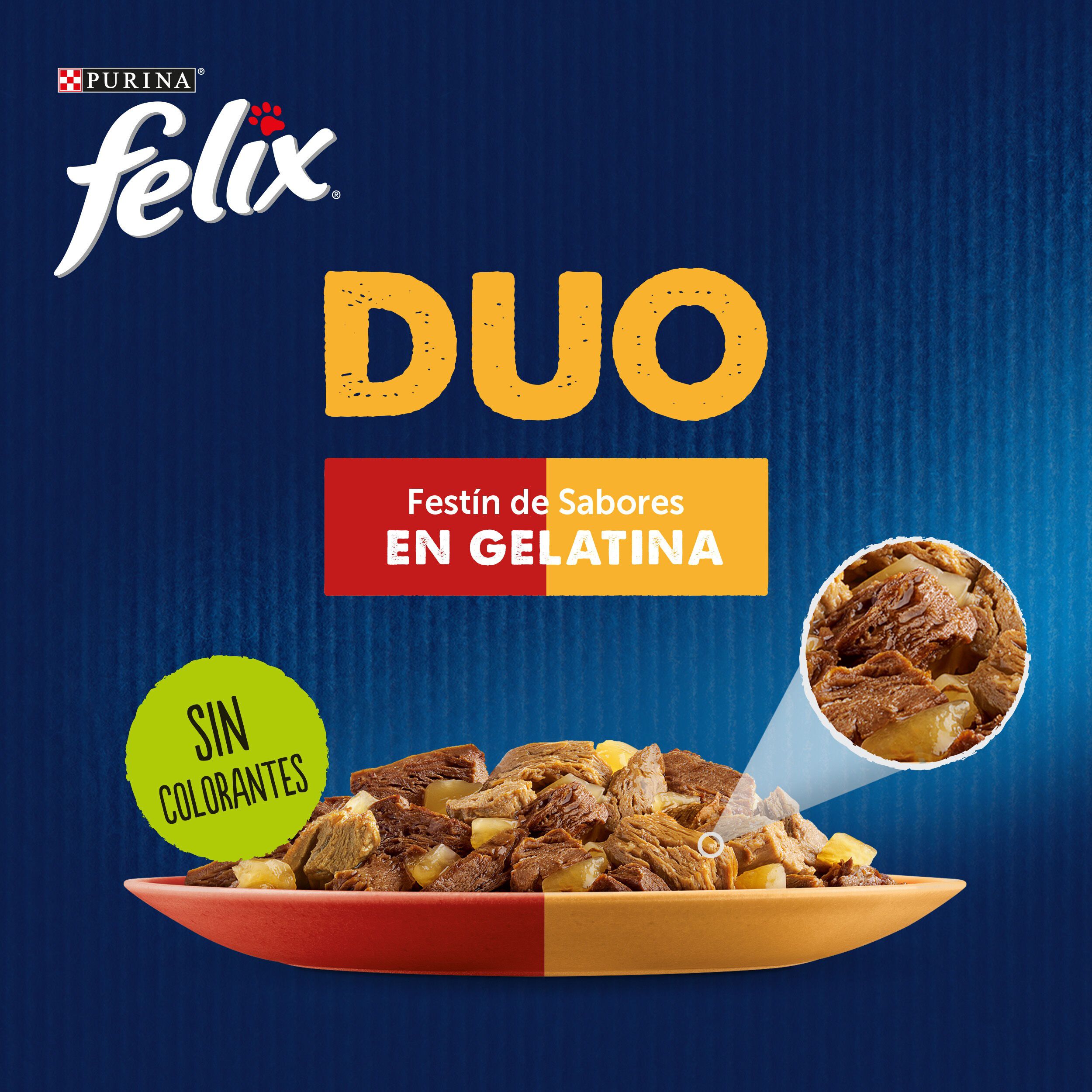 12 saquetas x 85 g Felix Fantastic Duo Carne em Gelatina saqueta, , large Imagem n&uacute;mero 2