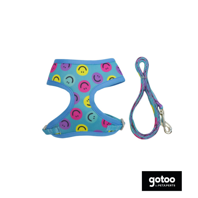 Gotoo Trela e peitoral estampado smile azul para gatos,  Imagem número 2 Gotoo Trela e peitoral estampado smile azul para gatos, , large Imagem número 2