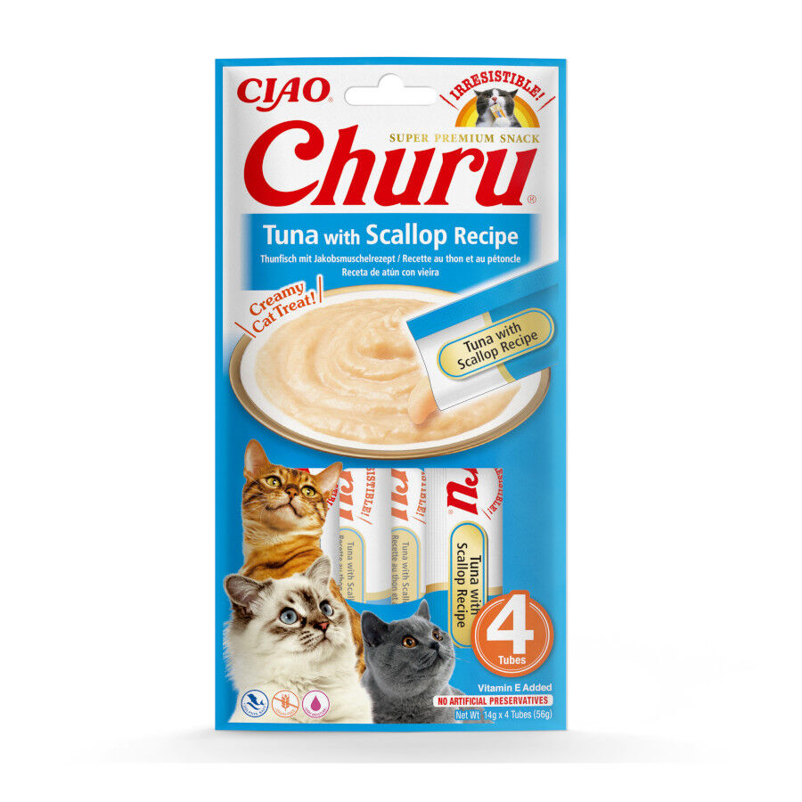 4 saquetas x 14 g Churu Snack Cremoso de Atum com Vieiras para gatos, , large Imagem n&uacute;mero 1