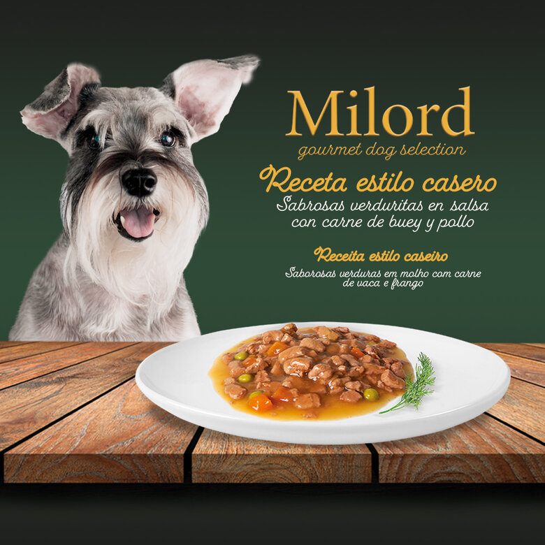 4 saquetas x 100 g Milord Adult Carne e Vegetais Saqueta em molho para cães,  Imagem número 2 4 saquetas x 100 g Milord Adult Carne e Vegetais Saqueta em molho para cães, , large Imagem número 2