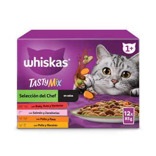 Whiskas Tasty Mix Seleção do Chef Patê em molho saquetas para gatos – Multipack 12