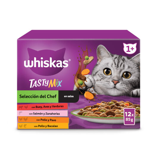 Whiskas Tasty Mix Seleção do Chef Patê em molho saquetas para gatos – Multipack 12, , large image number null