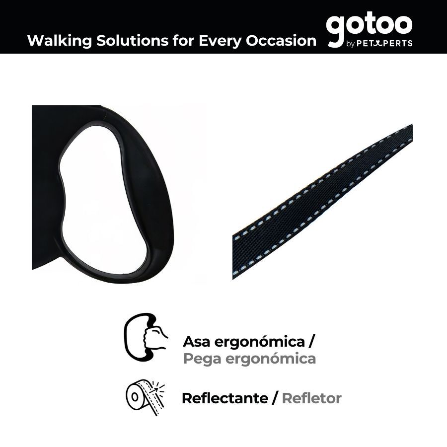 Gotoo Trela extens&iacute;vel preta para c&atilde;es, , large Imagem n&uacute;mero 4