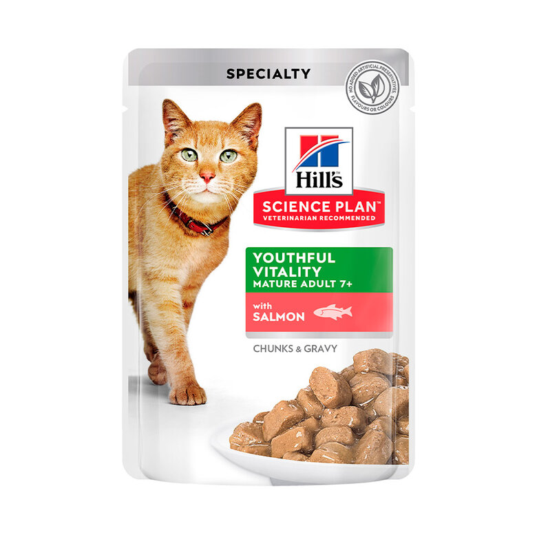 Hill's Adult Mature Science Plan Youthful Vitality Salmão em Molho saqueta para gatos, , large image number null