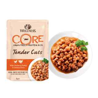 Wellness Core Tender Cuts frango e pero saquetas para gatos
