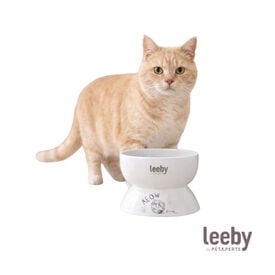 Leeby Comedouro Elevado de Cer&acirc;mica Branco para Gatos
