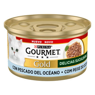 Gourmet Gold Delícias Suculentas Paté de Peixe do Oceano com molho para gatos