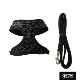Gotoo Coleira e Peitoral Estampado Animal Preto para Gatos