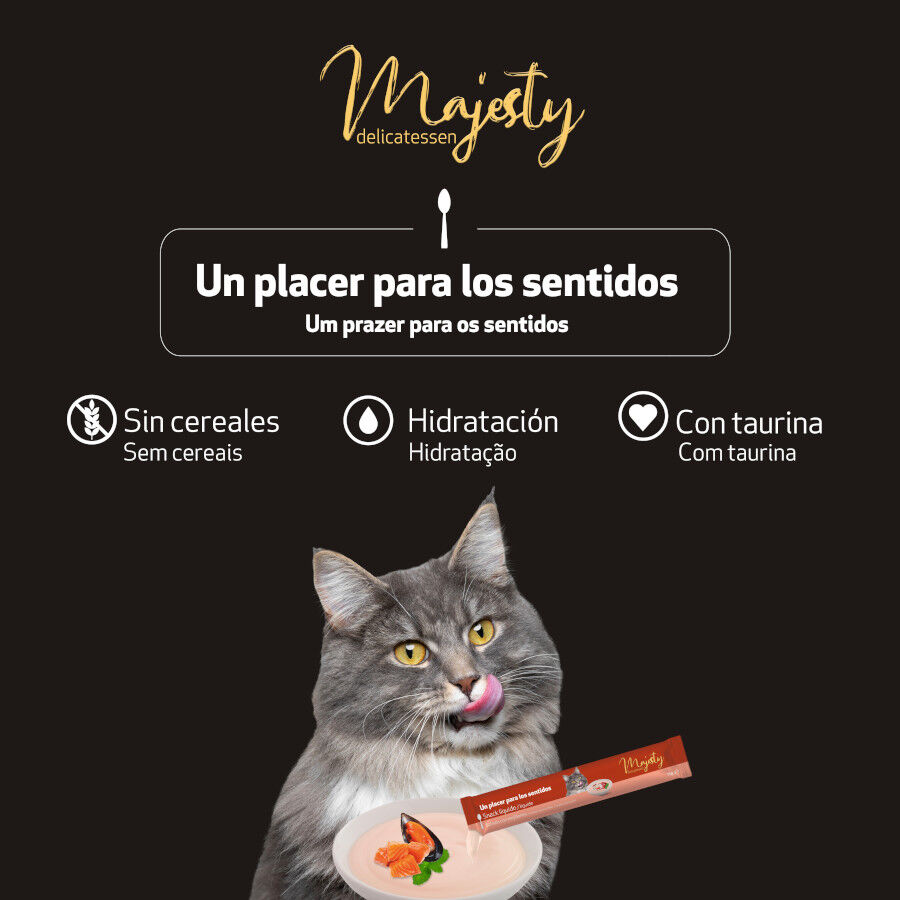 6 saquetas x 15 g Majesty Snack L&iacute;quido de Salm&atilde;o com Mexilh&otilde;es para gatos, , large Imagem n&uacute;mero 5