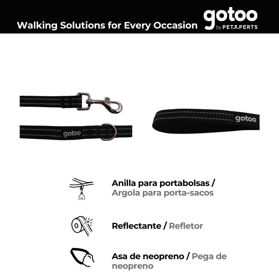 Gotoo Trela de nylon reflexiva preta para c&atilde;es, , large Imagem n&uacute;mero 3