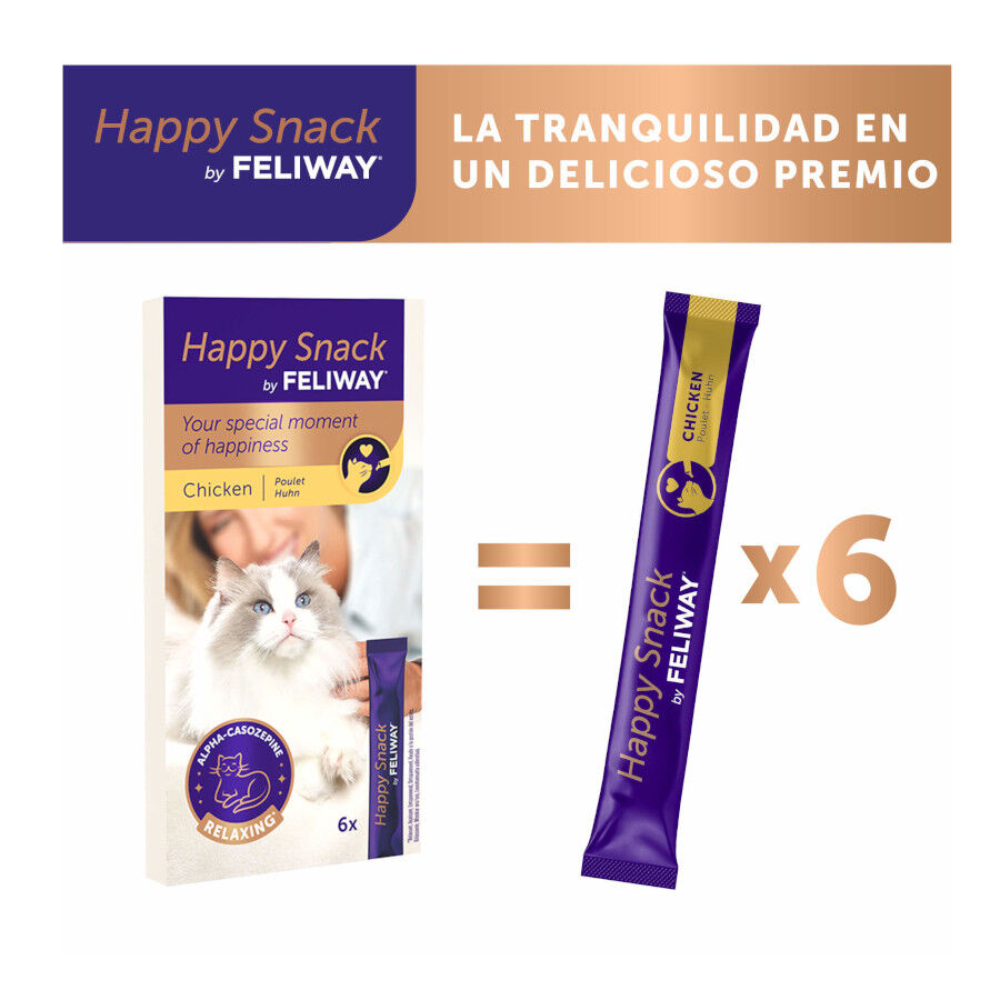 6 saquetas x 10 g Feliway Saquetas Happy Snack Calmante de Frango para gatos, , large Imagem n&uacute;mero 2