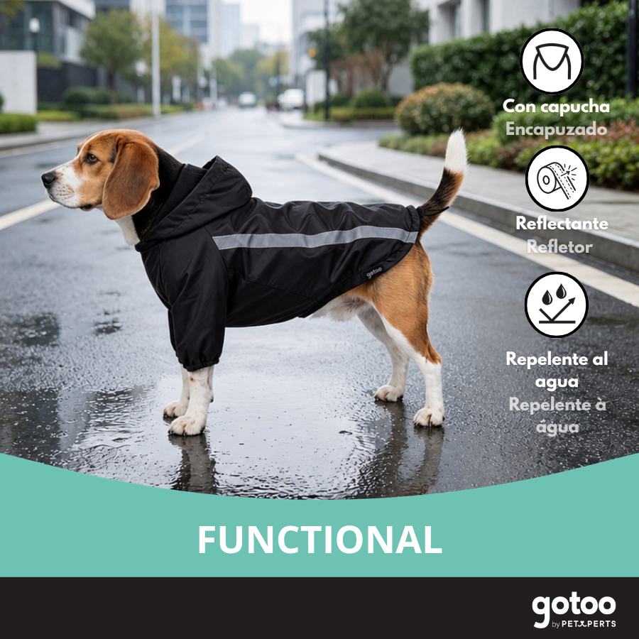 Gotoo Casaco Imperme&aacute;vel Refletor Preto para c&atilde;es, , large Imagem n&uacute;mero 6