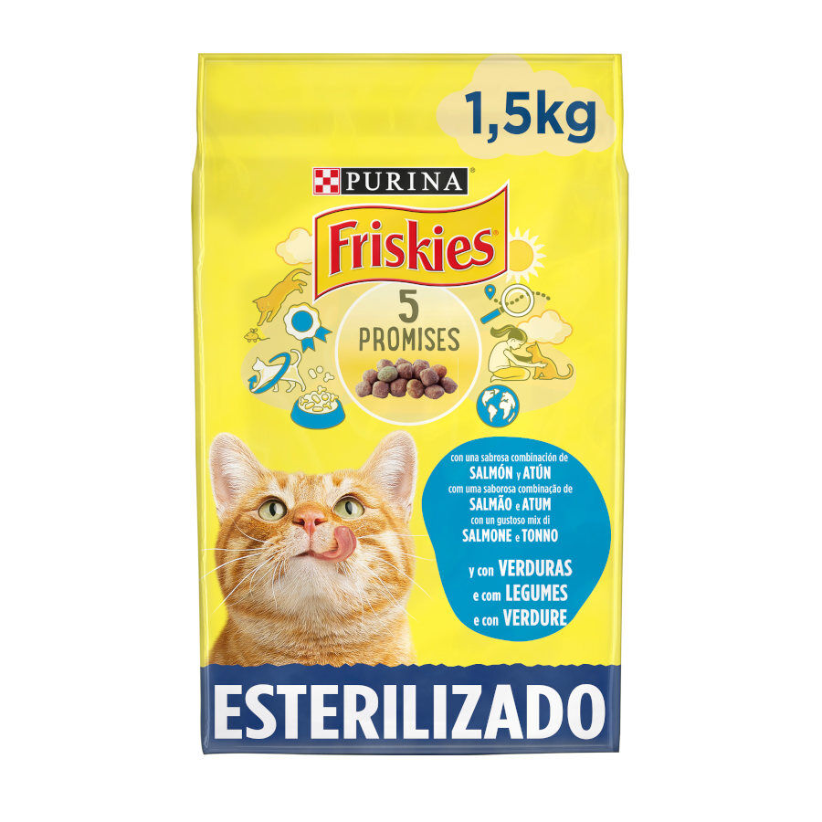 1.5 kg Purina Friskies Sterilized Ra&ccedil;&atilde;o para gatos com salm&atilde;o, at&uacute;m e verduras, , large Imagem n&uacute;mero 1