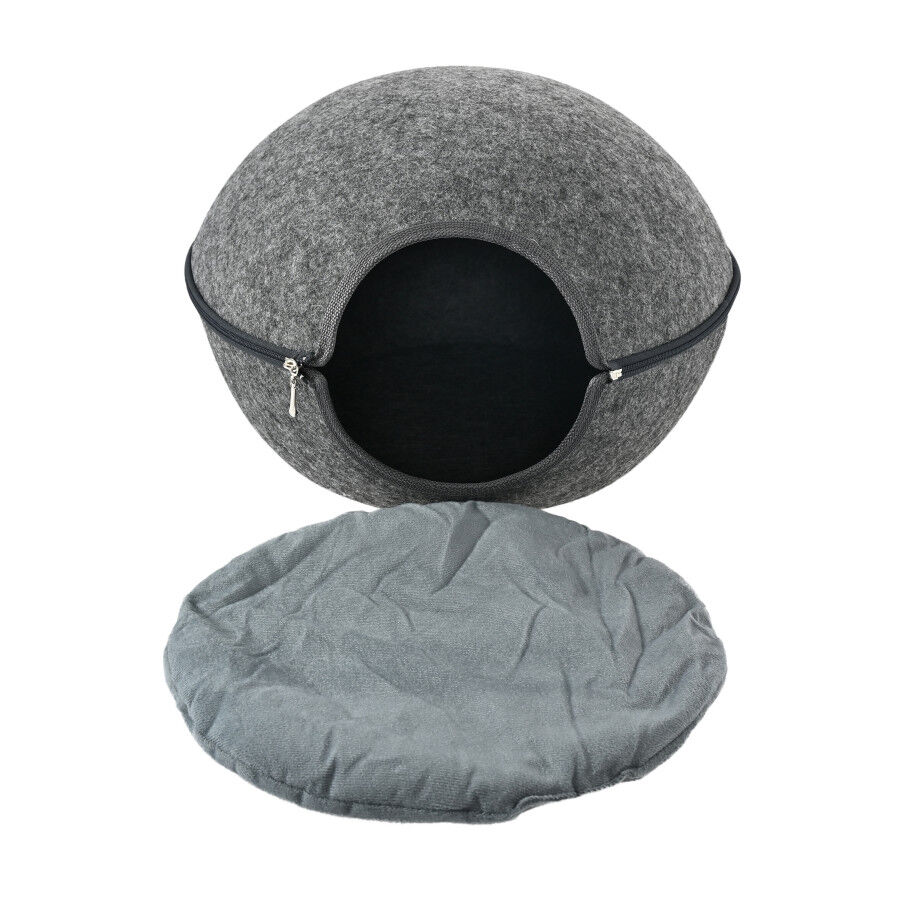 Leeby Cama Caverna Feltro Cinzento para gatos, , large Imagem n&uacute;mero 3
