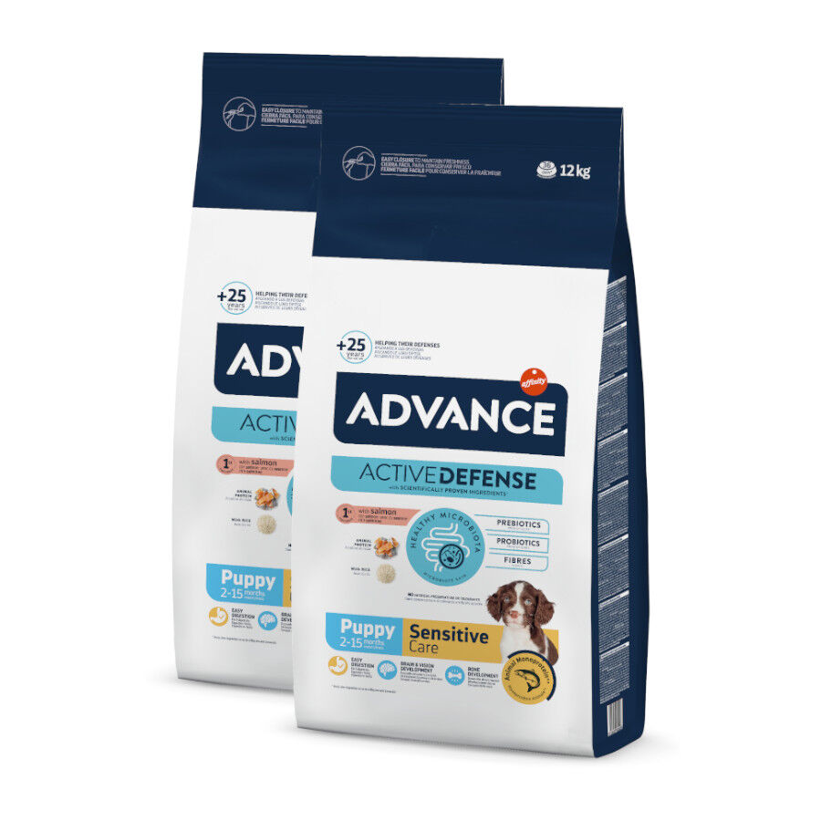 2 x 12 kg Advance Active Defense Puppy Sensitive Care Salm&atilde;o ra&ccedil;&atilde;o para c&atilde;es Pack poupan&ccedil;a!, , large Imagem n&uacute;mero 1