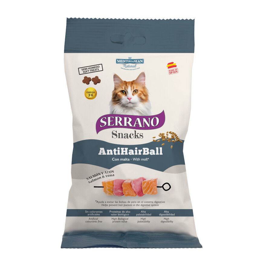 50 g Serrano Snacks Anti Bolas de Pelo de Salm&atilde;o e Atum para gatos, , large Imagem n&uacute;mero 1