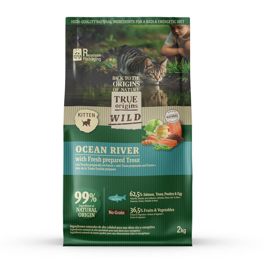 2 kg True Origins Wild Ocean River Salm&atilde;o e Truta ra&ccedil;&atilde;o para gatinhos, , large Imagem n&uacute;mero 2