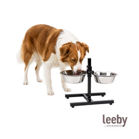 Leeby Comedouro Duplo Ajust&aacute;vel em A&ccedil;o Inoxid&aacute;vel para c&atilde;es