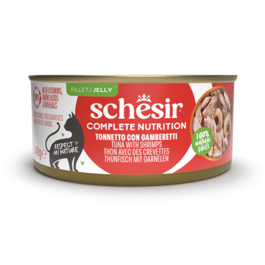 Schesir Mini Meal Comida h&uacute;mida de atum com camar&otilde;es em gelatina para gatos, , large Imagem n&uacute;mero 1
