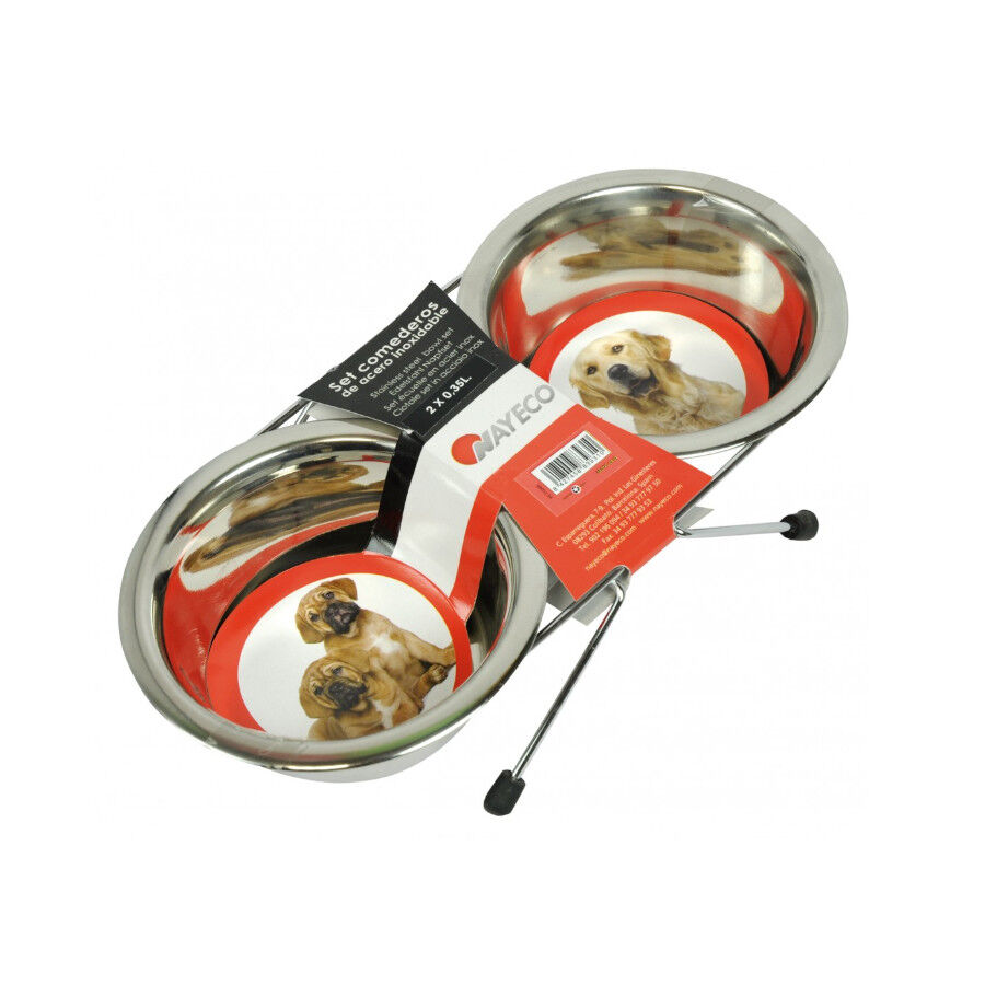 Nayeco comedouro duplo de a&ccedil;o inoxid&aacute;vel para c&atilde;es, , large Imagem n&uacute;mero 1