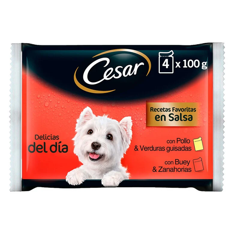 4 saquetas x 100 g Cesar Mix de Carnes em Molho Saquetas para cães - Multipack,  Imagem número 1 4 saquetas x 100 g Cesar Mix de Carnes em Molho Saquetas para cães - Multipack, , large Imagem número 1