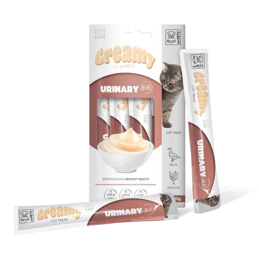 4 sobres x 15 g M-Pets Creamy Urinario Pato y Pollo snack para gatos, , large Imagem n&uacute;mero 1
