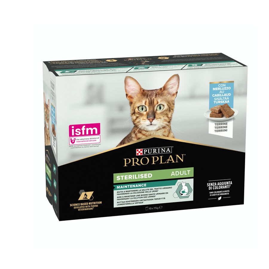 10 terrinas x 85 g Pro Plan NutriSavour Sterilised Bacalhau terrina para gatos, , large Imagem n&uacute;mero 1