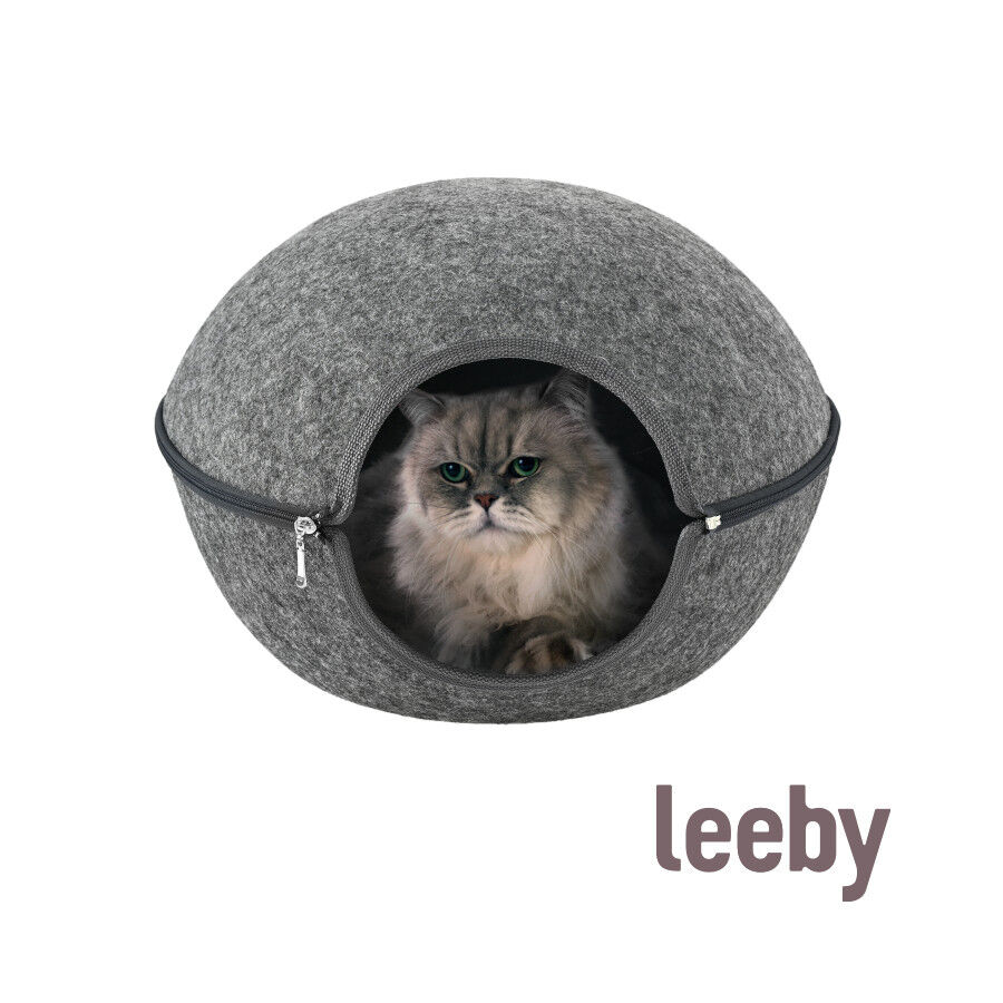 Leeby Cama Caverna Feltro Cinzento para gatos, , large Imagem n&uacute;mero 2