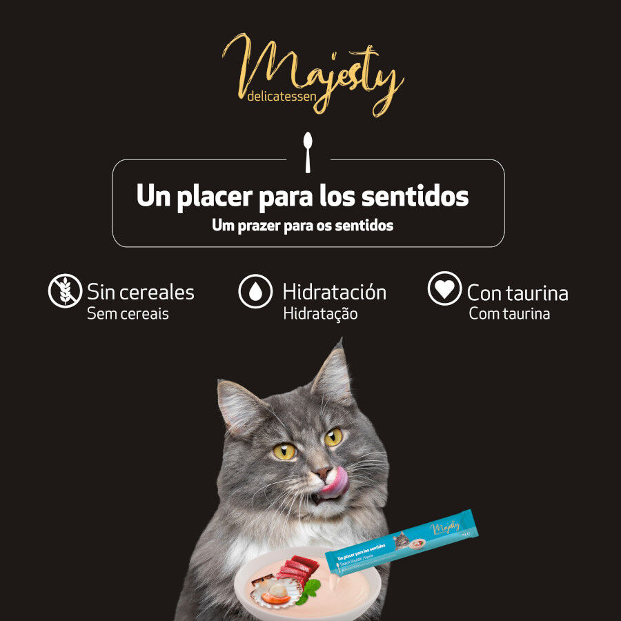 6 saquetas x 15 g Majesty Snack L&iacute;quido de Atum com Vieira para gatos, , large Imagem n&uacute;mero 5