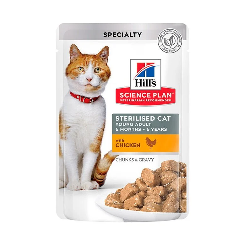 85 g Hill's Young Adult Science Plan Sterilized Frango saqueta para gatos,  Imagem número 1 85 g Hill's Young Adult Science Plan Sterilized Frango saqueta para gatos, , large Imagem número 1