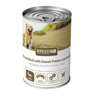 Breed Up Cordeiro e Carne de Bovino com Batata Doce e Abóbora para cães seniores.