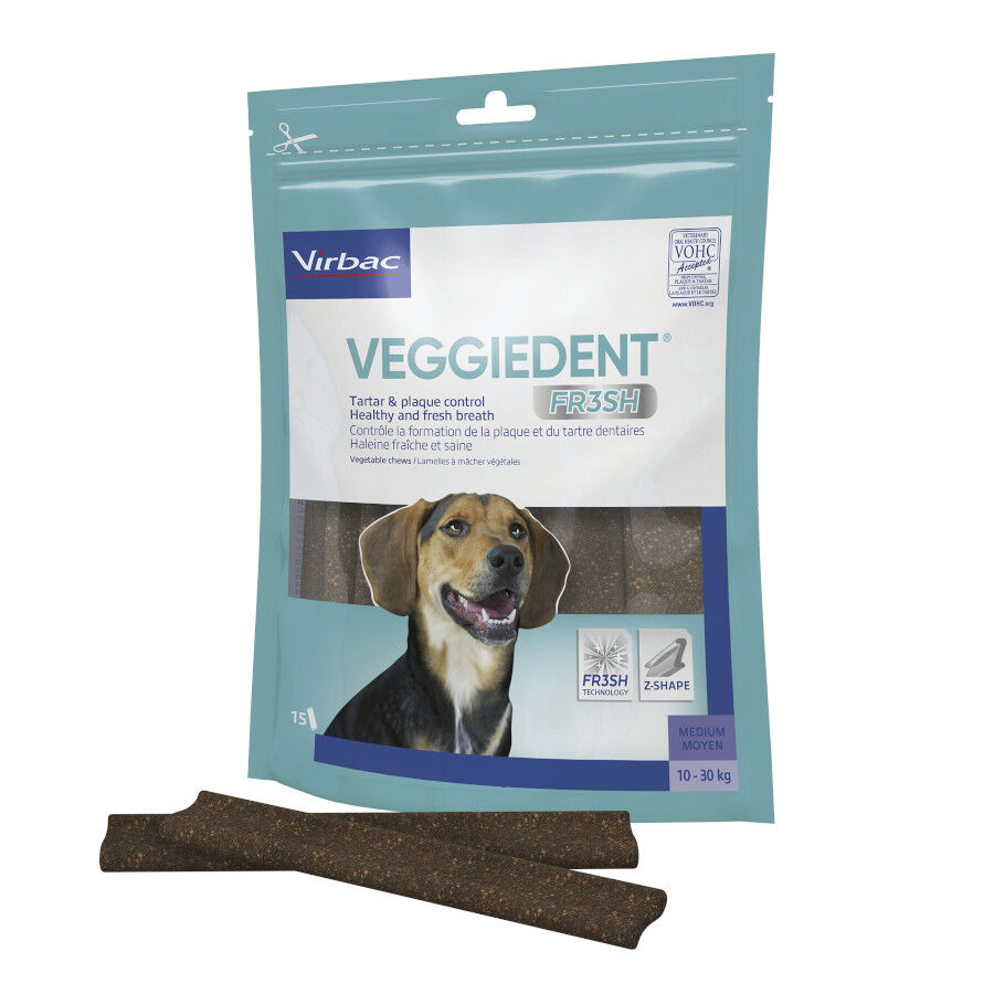 15 sticks Virbac Snacks Dent&aacute;rios Veggiedent Fresh para c&atilde;es de ra&ccedil;a m&eacute;dia, , large Imagem n&uacute;mero 1