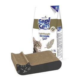 Pack Arranhador Catshion em cores sortidas + areia aglomerante Sepicat 15L para gatos