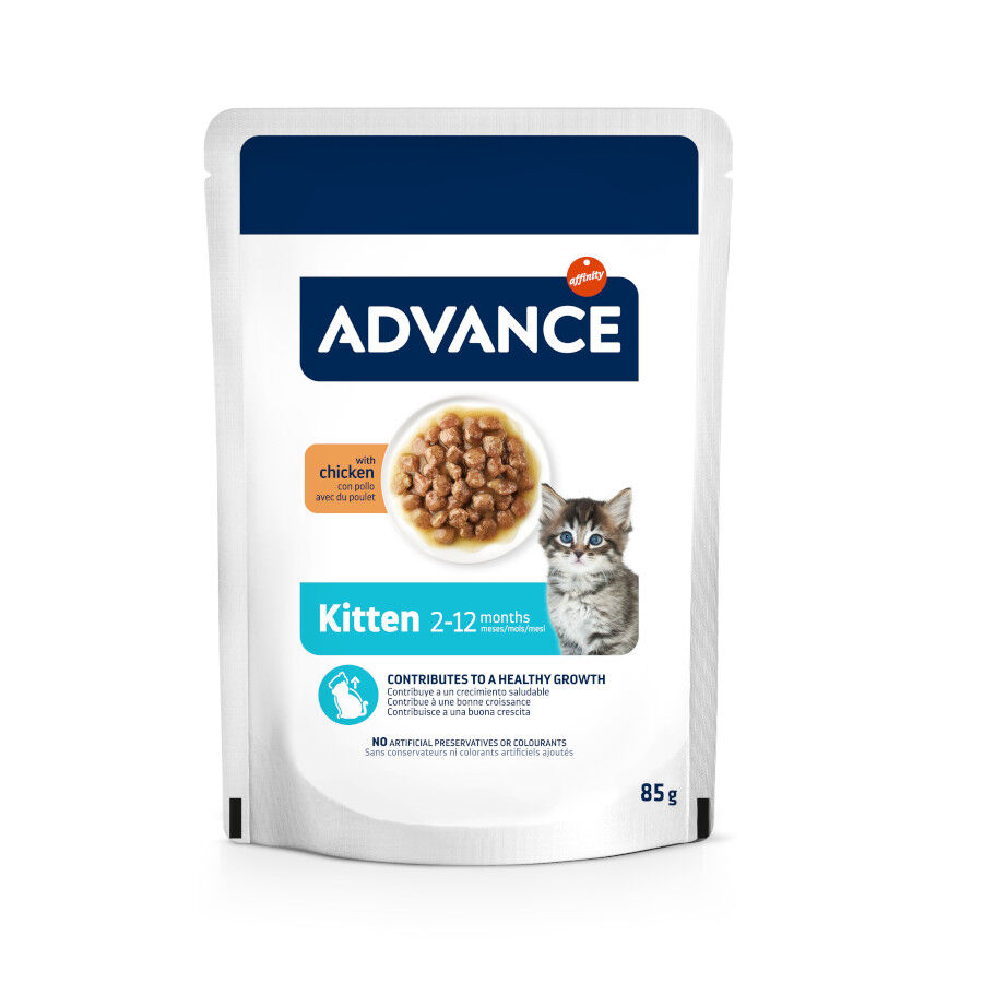 12 saquetas x 85 g (9 + 3 gratis!) Advance Kitten Frango Saqueta em Molho, , large Imagem n&uacute;mero 1