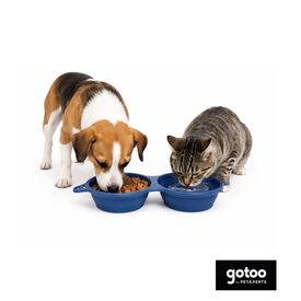 Gotoo Comedouro Port&aacute;til Duplo em Silicone Azul para c&atilde;es e gatos