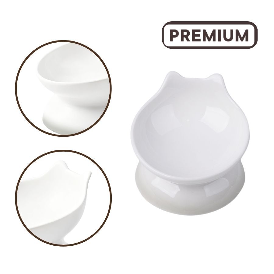 Leeby Comedouro Elevado Inclinado de Cer&acirc;mica Branco para gatos, , large Imagem n&uacute;mero 3