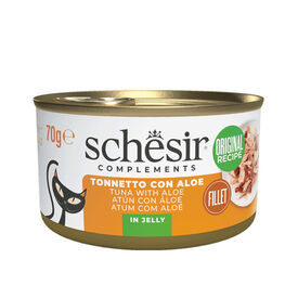 Schesir Filés de Atum com Aloe em lata de gelatina para gatos