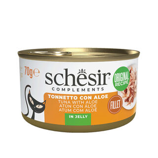 Schesir Filés de Atum com Aloe em lata de gelatina para gatos
