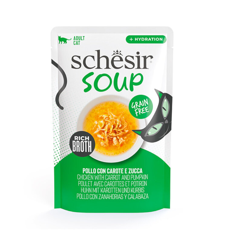 40g Schesir Frango com Abóbora Sem Grãos em Sachê de Sopa para Gatos,  Imagem número 1 40g Schesir Frango com Abóbora Sem Grãos em Sachê de Sopa para Gatos, , large Imagem número 1